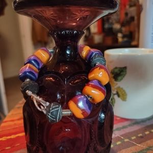 Colorful African Bead and sterling Silver Bracelet